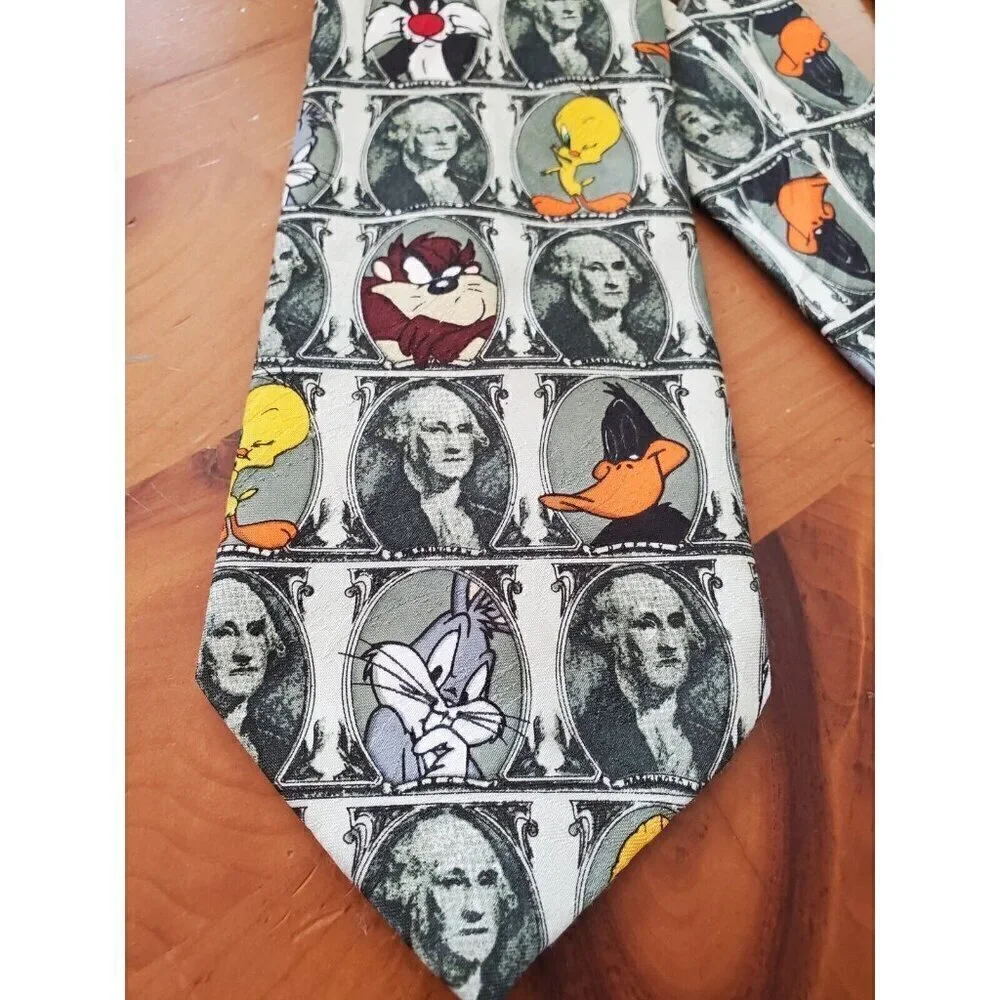 Looney Tunes George Washington Men Tie 1996 Taz Sylvester Tweety Martian Vintage